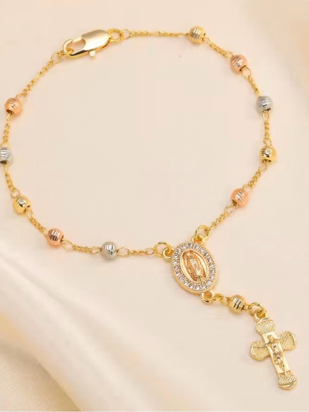 Virgin Mary Cross Charm Bracelet Gold Tone - Picture 4 of 5